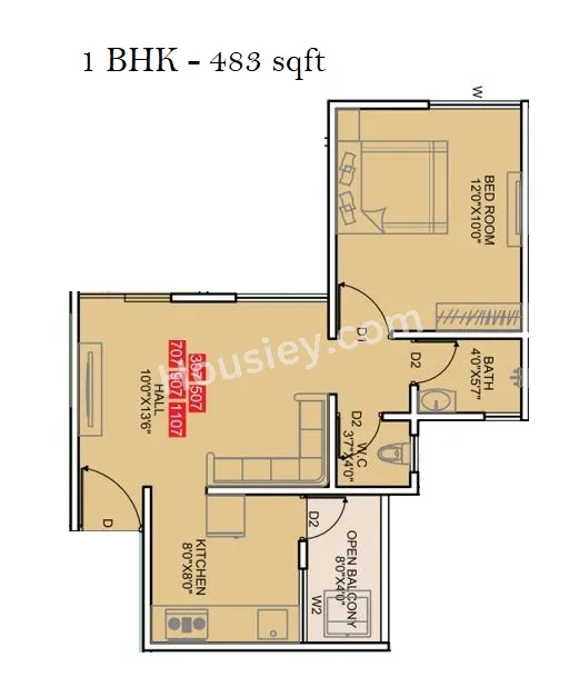 Rohan Yuva Unit plan - 483 sq.ft.