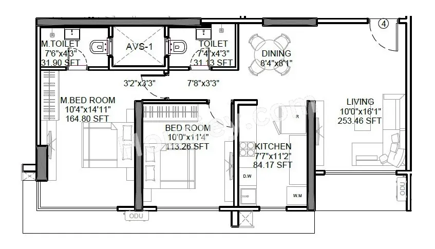 Romell Ariana Unit plan - 700 sq.ft.