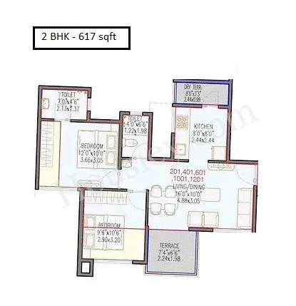 Rose Gardenia Unit plan - 617 sq.ft.