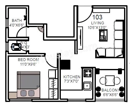 Royal Gulmohar 24 Unit plan - 434 sq.ft.