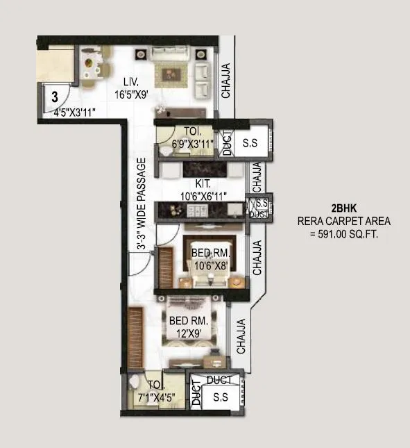 Royal Lagoon Unit plan - 591 sq.ft.