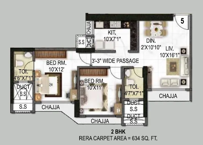 Royal Lagoon Unit plan - 634 sq.ft.