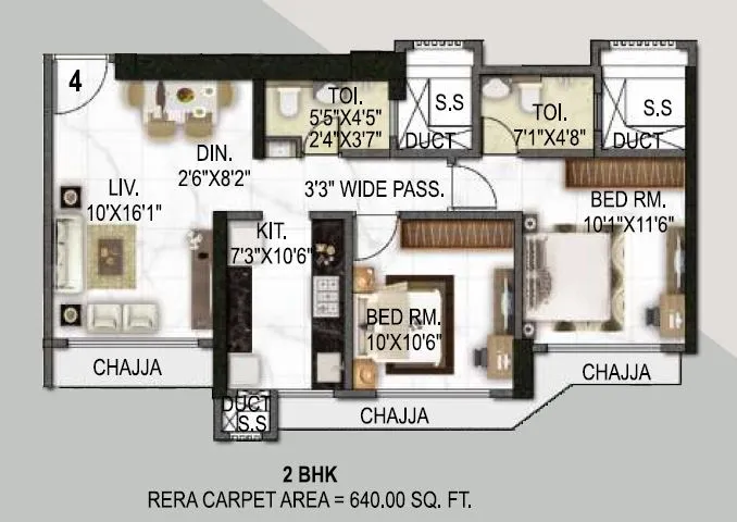 Royal Lagoon Unit plan - 640 sq.ft.
