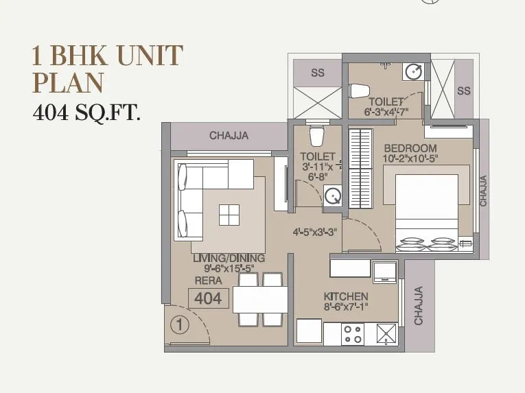 Rudra ODC1 Unit plan - 405 sq.ft.