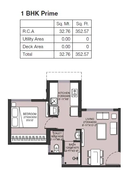 Runwal Garden Phase 2 Unit plan - 352 sq.ft.