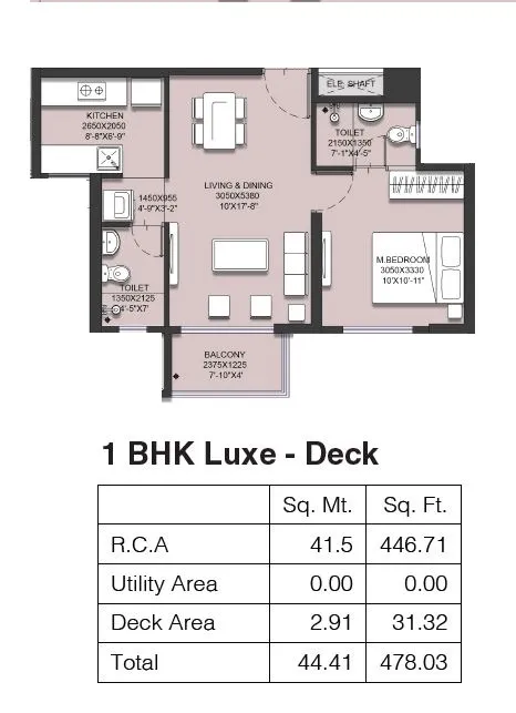 Runwal Garden Phase 3 Unit plan - 478 sq.ft.