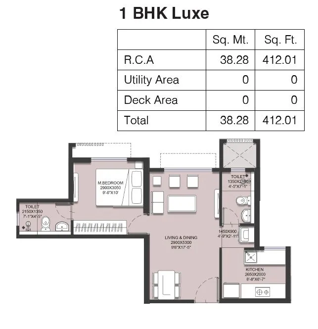 Runwal Garden Phase 4 Unit plan - 412 sq.ft.