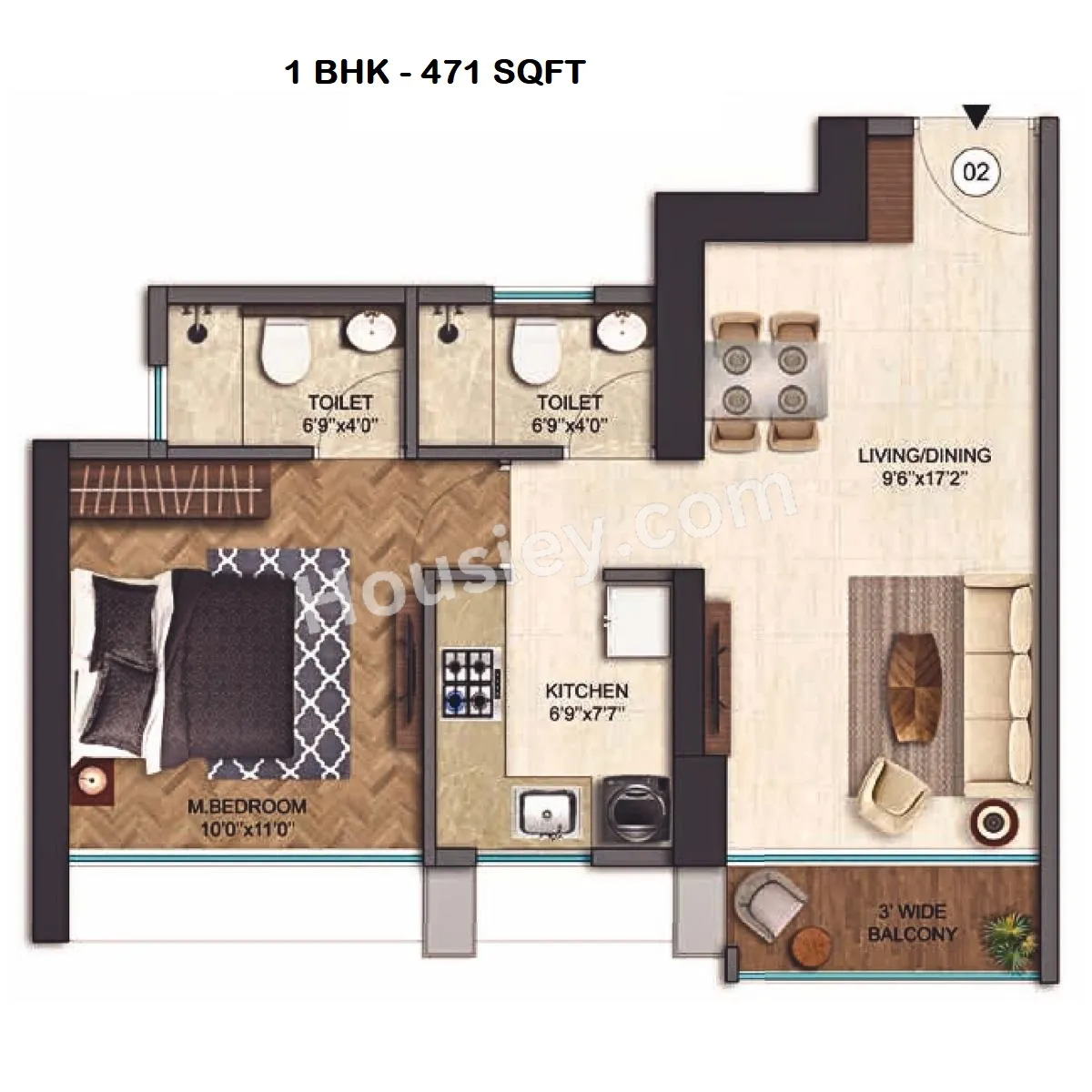 Runwal 25 Hour Life Unit plan - 471 sq.ft.