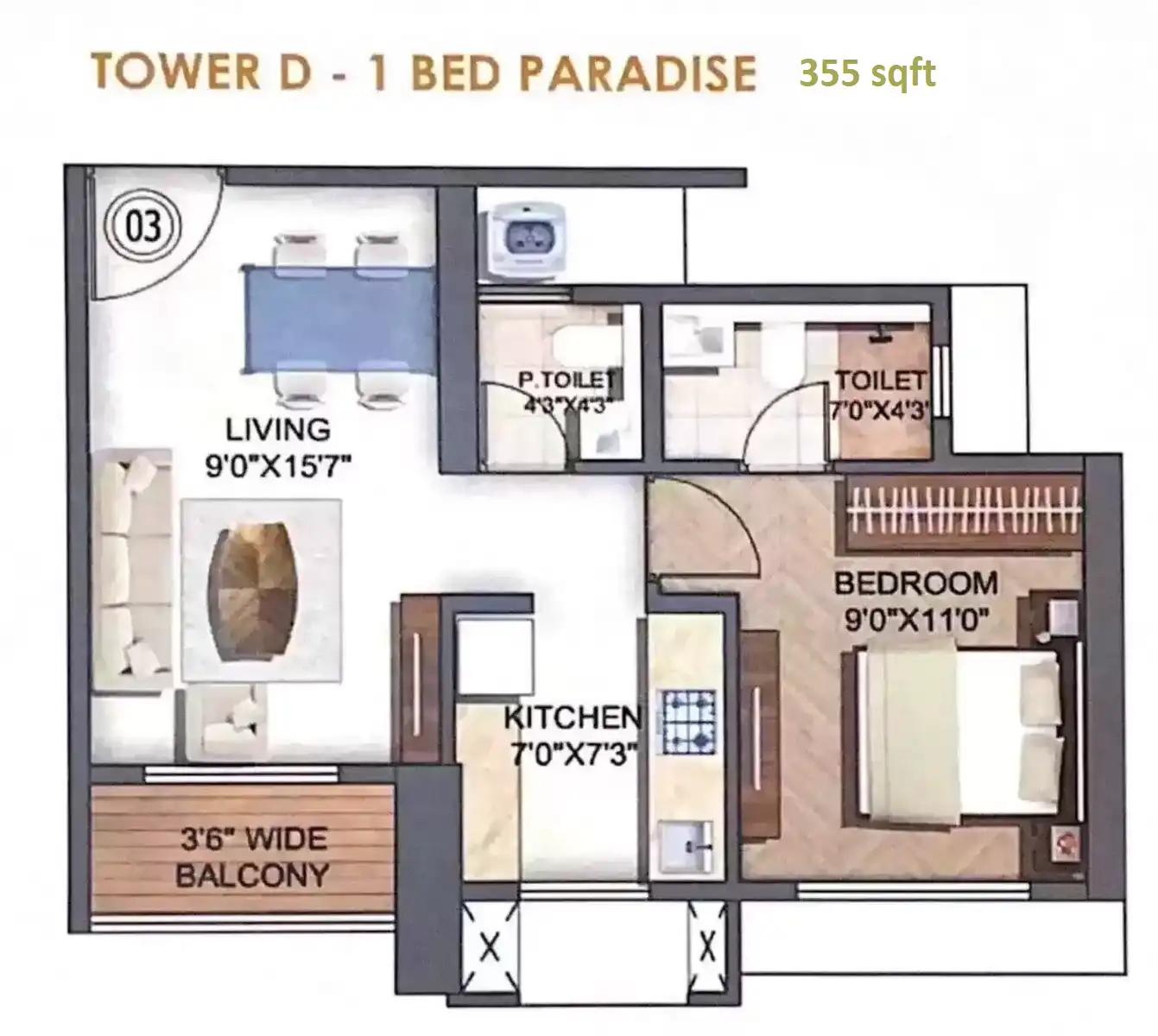 Runwal Enchanted Unit plan - 355 sq.ft.