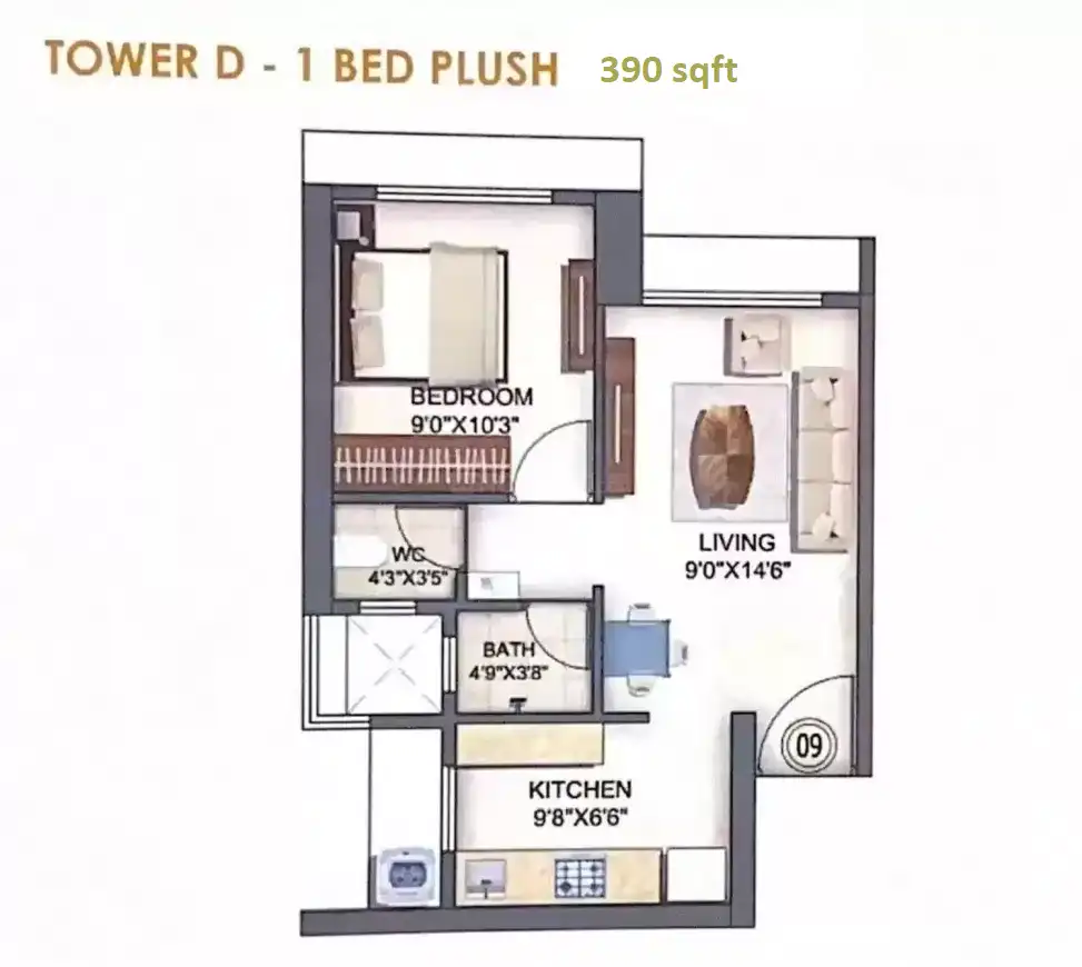 Runwal Enchanted Unit plan - 390 sq.ft.