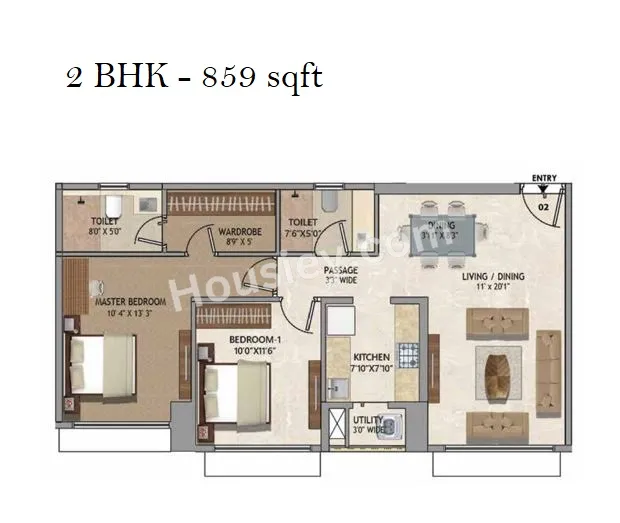 Runwal Codename Rare Unit plan - 859 sq.ft.