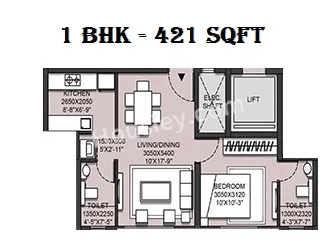 Runwal Garden Phase 6 Unit plan - 421 sq.ft.