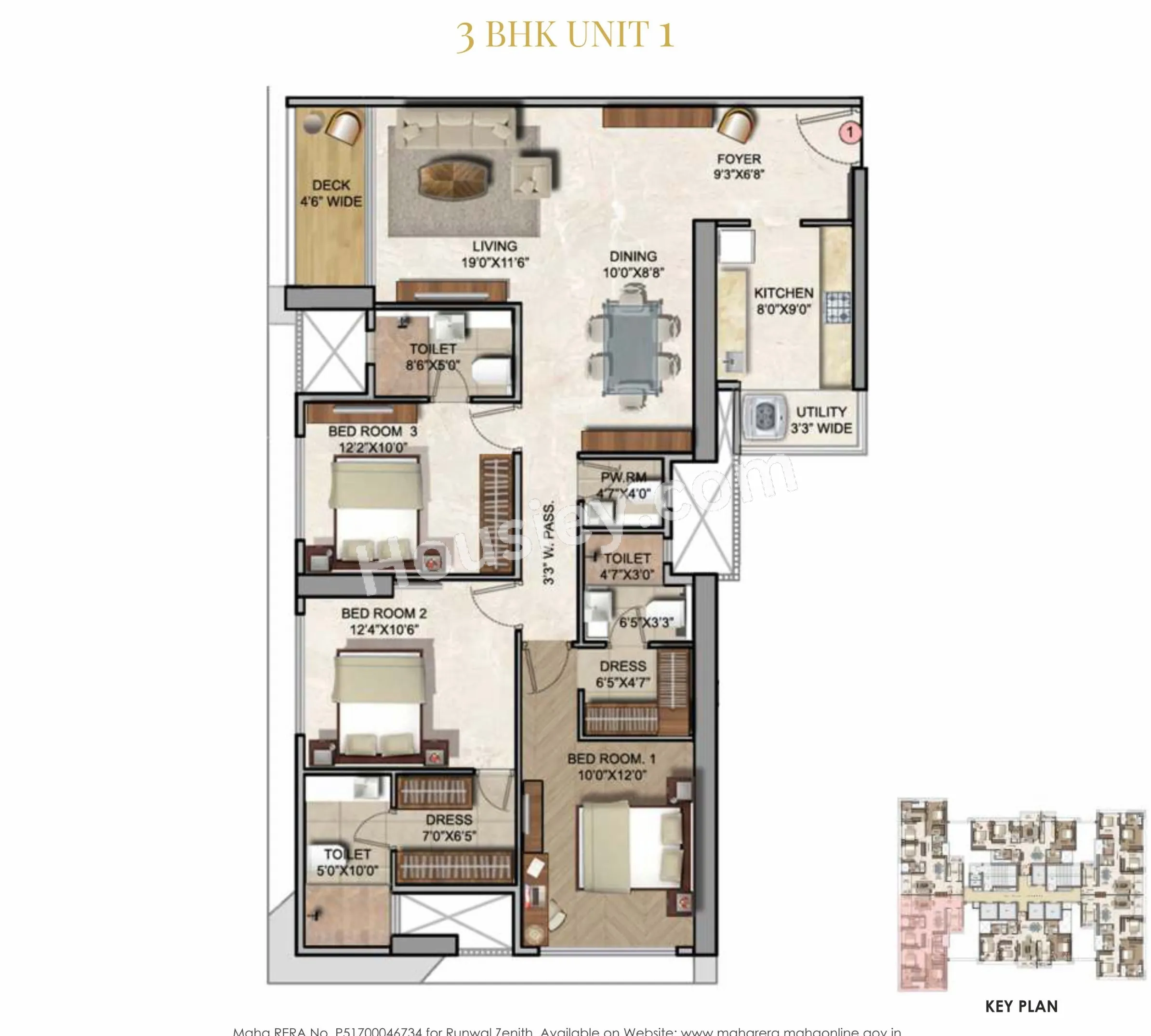 Runwal Zenith Unit plan - 1221 sq.ft.