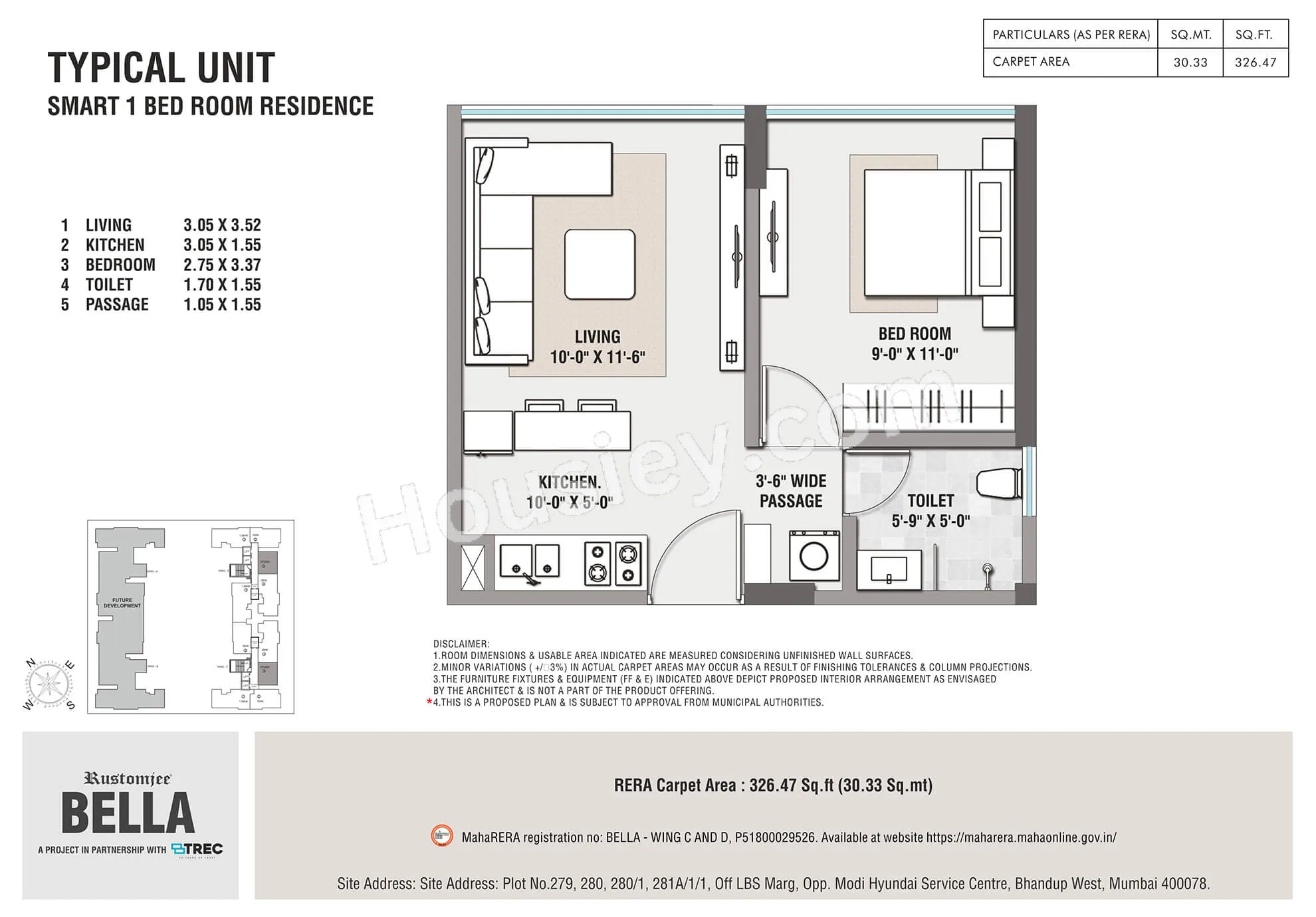 Rustomjee Bella Unit plan - 326 sq.ft.