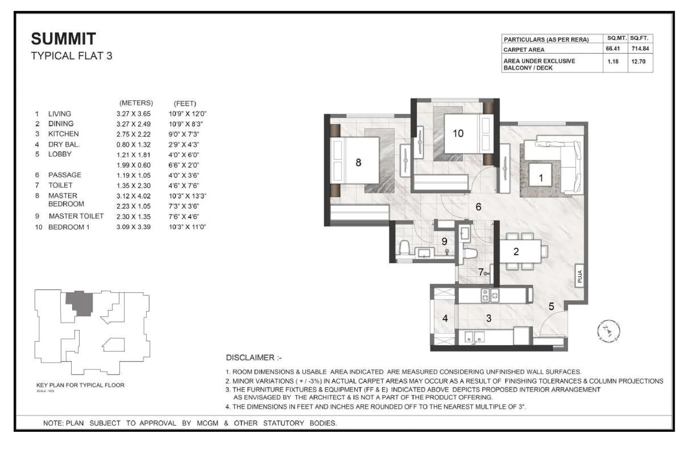 Rustomjee Summit Unit plan - 726 sq.ft.