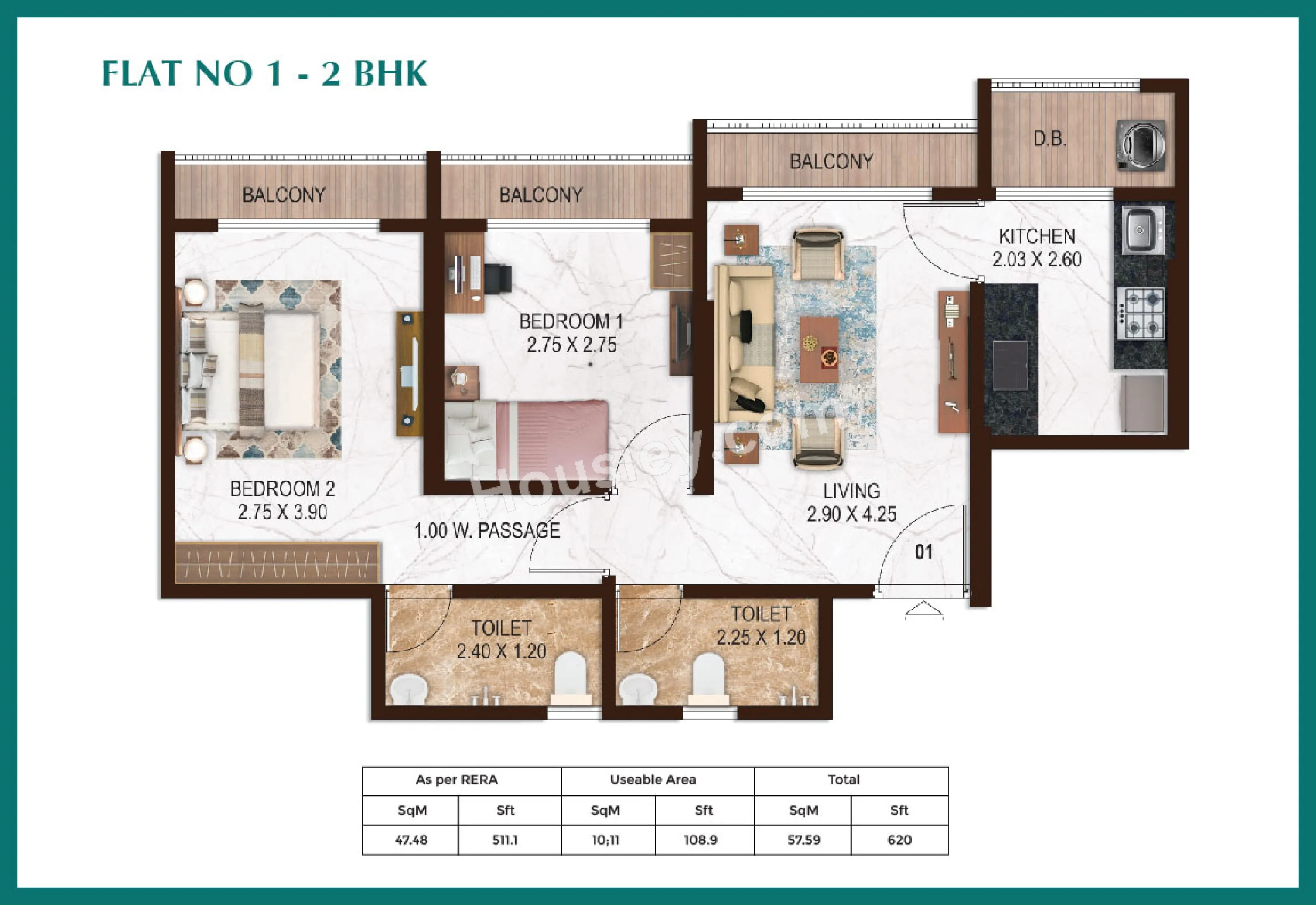 SBM Sky Unit plan - 620 sq.ft.