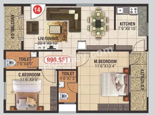 SLV Icon Unit plan - 663 sq.ft.
