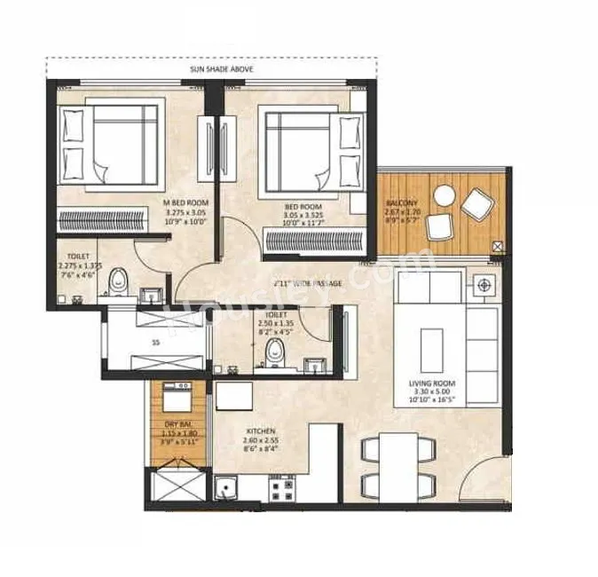 Shapoorji Joyville Skylawns Unit plan - 686 sq.ft.