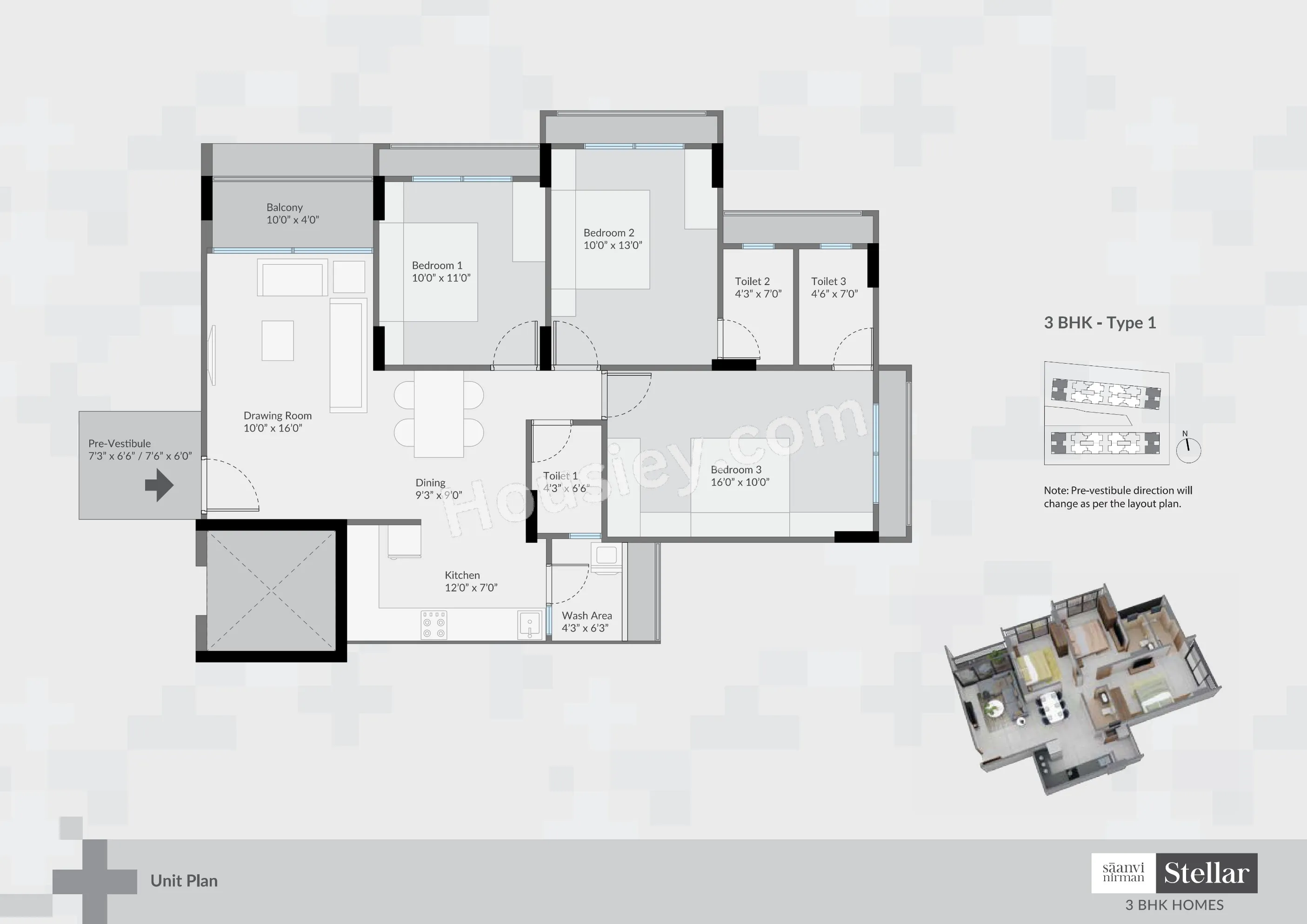 Saanvi Nirman Stellar Unit plan - 960 sq.ft.