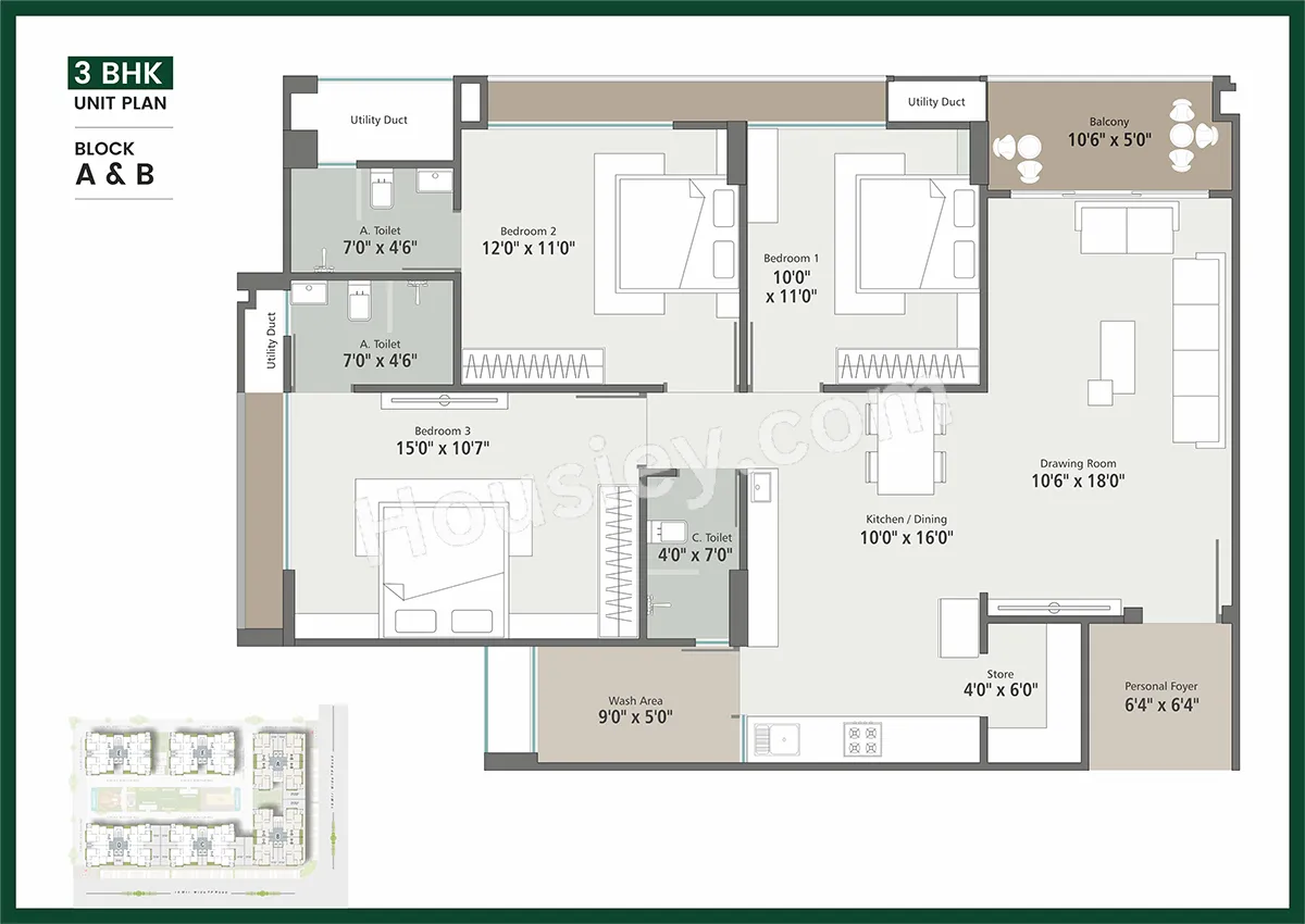 Sahjanand Saffron Flora Unit plan - 1113 sq.ft.