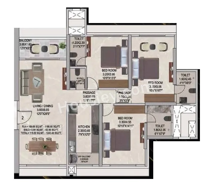 Sahakar Vogue 77 Unit plan - 1244 sq.ft.