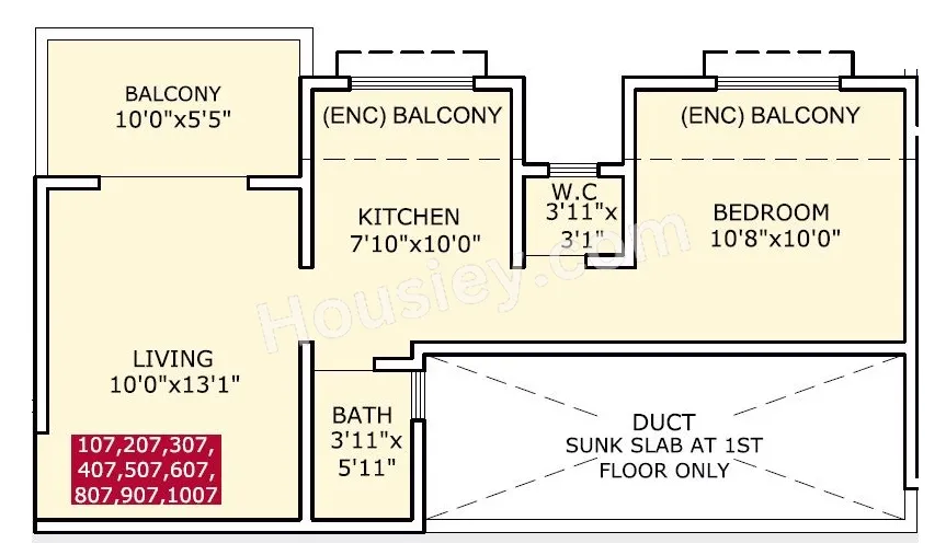 Sahara Onella Tower Unit plan - 432 sq.ft.