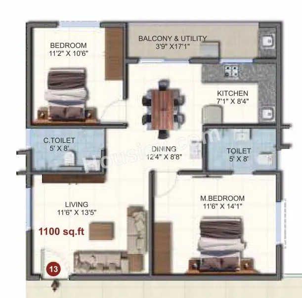 Sai Raghavendra Tiara Unit plan - 770 sq.ft.