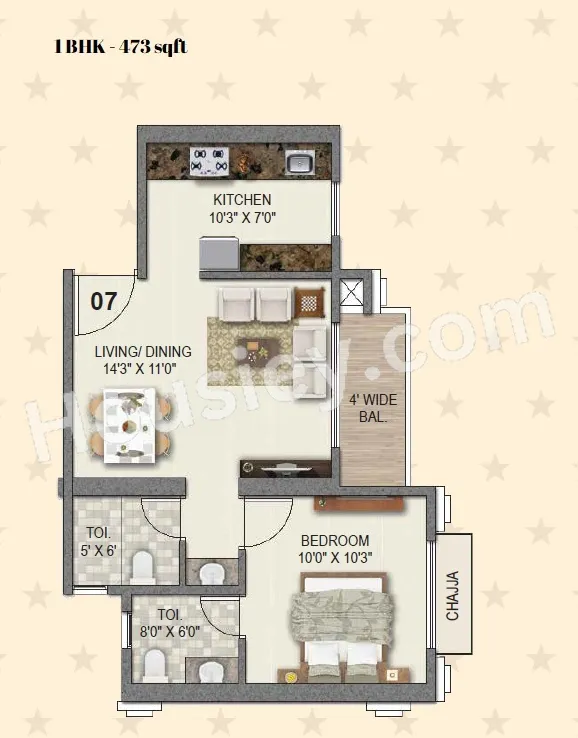 Sai World Dreams Unit plan - 477 sq.ft.