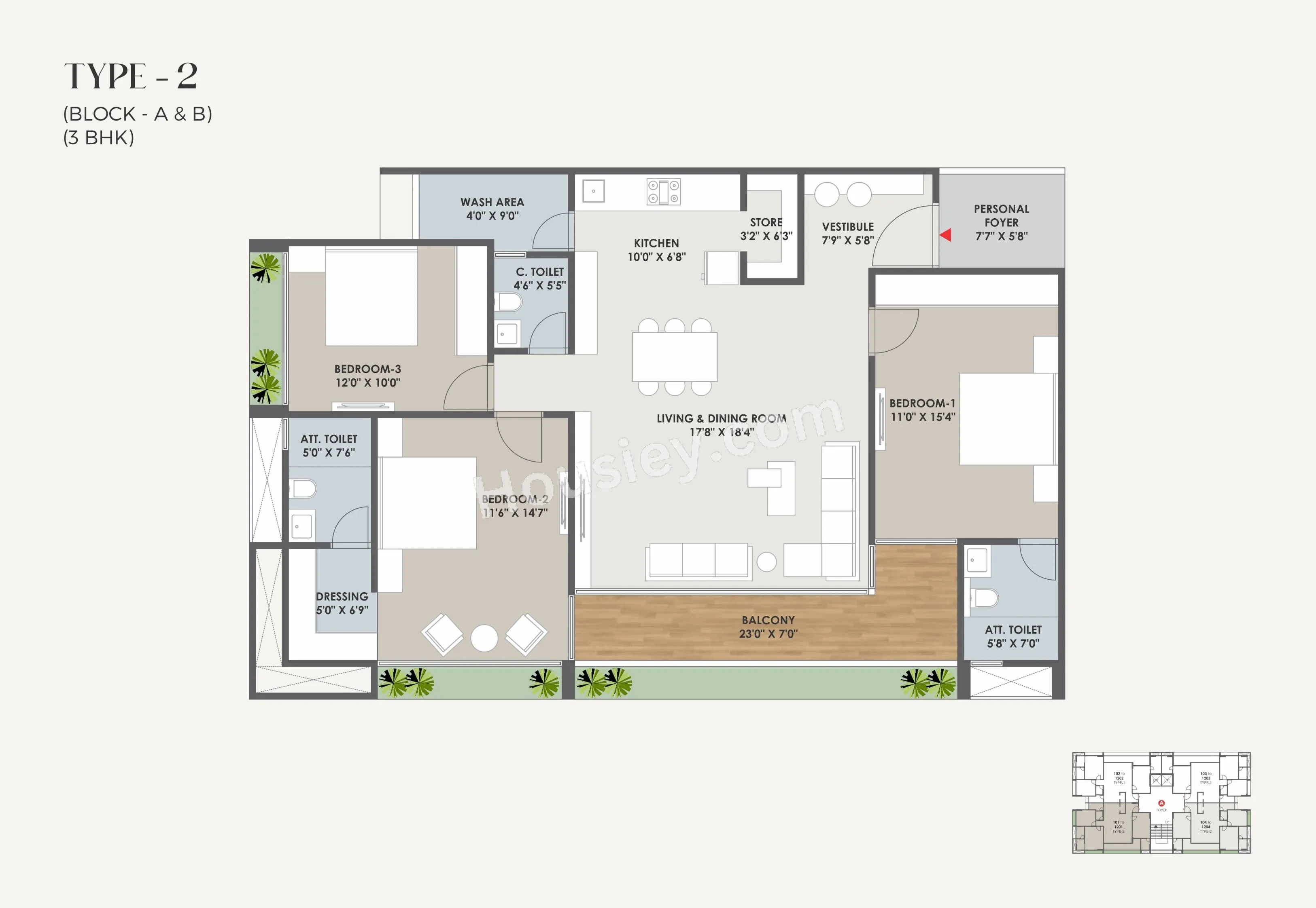 Sakar Sky Unit plan - 1361 sq.ft.
