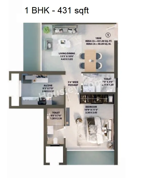 Samarth Aura Unit plan - 431 sq.ft.