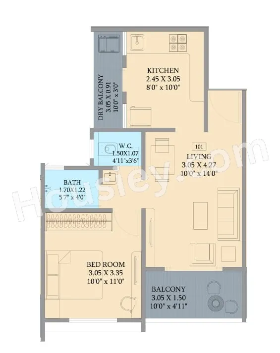Samartha Platinum Towers Unit plan - 511 sq.ft.