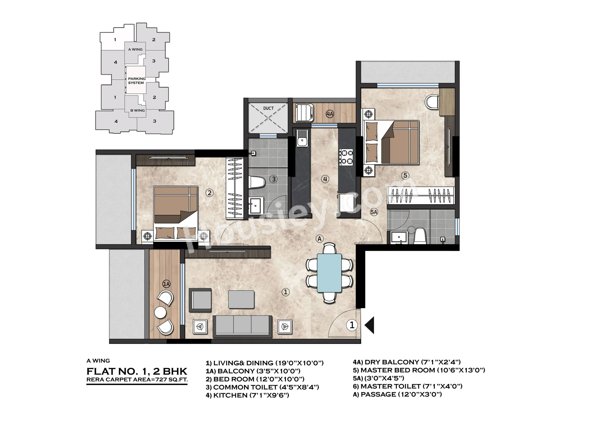 Sanghvi Infenia Unit plan - 727 sq.ft.