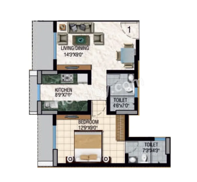 Sanghvi S3 Epitome Unit plan - 416 sq.ft.