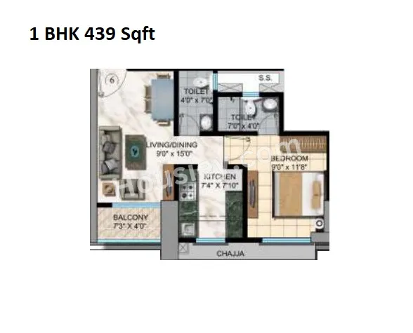 Sanghvi S3 Skyrise Unit plan - 439 sq.ft.