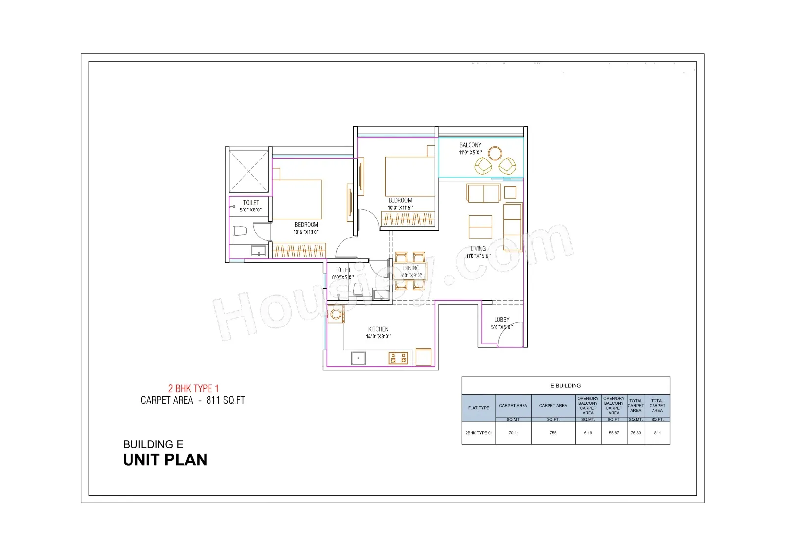 Unit plan - 811 sq.ft.