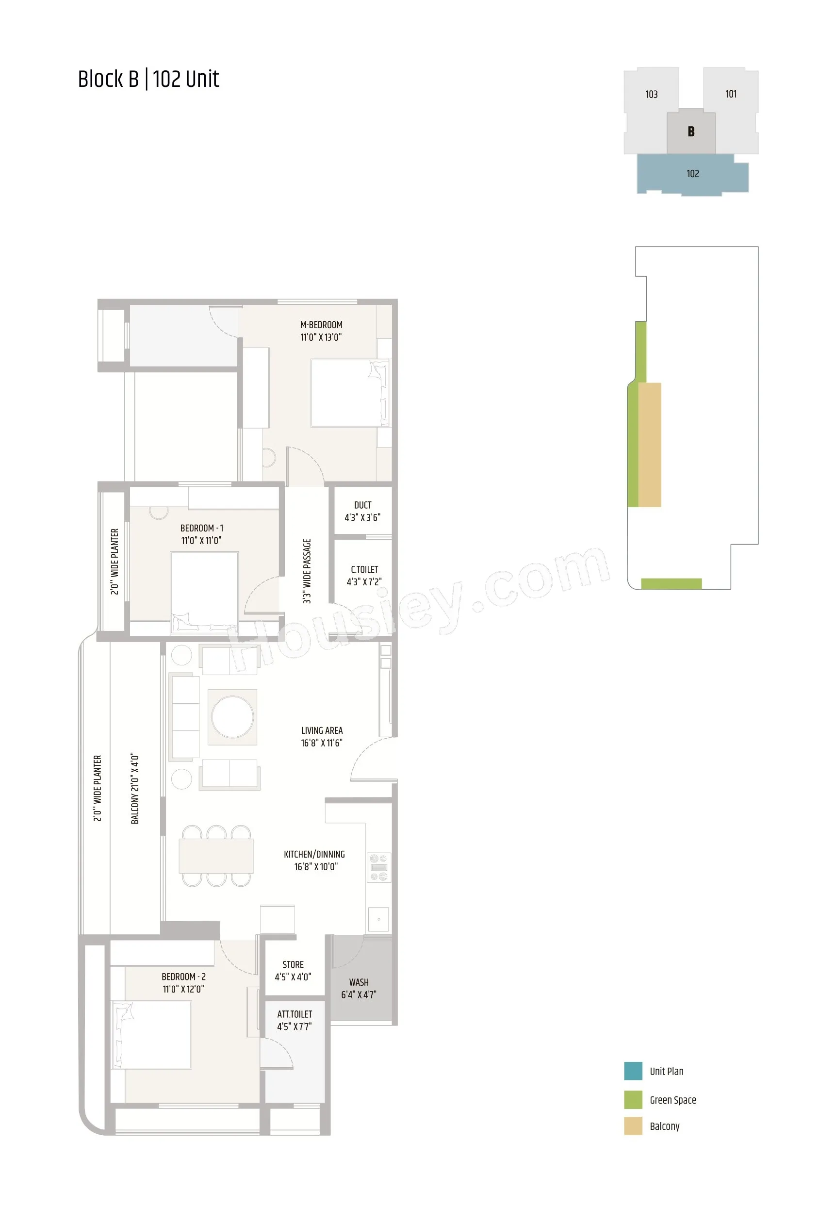 Sankalp The Q Unit plan - 1104 sq.ft.