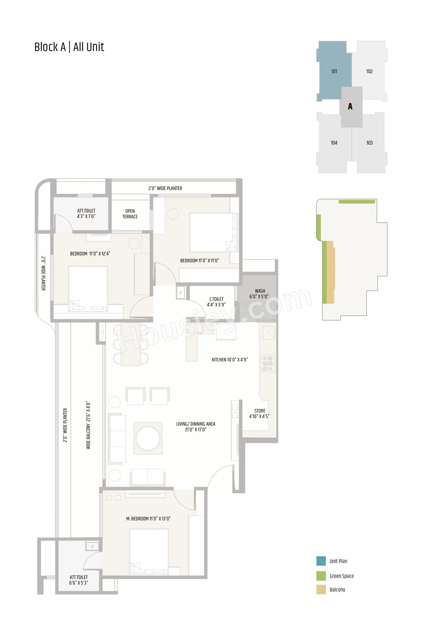 Sankalp The Q Unit plan - 1163 sq.ft.