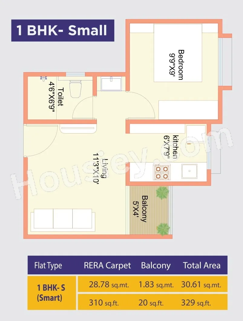 Sara Kasturi Unit plan - 329 sq.ft.