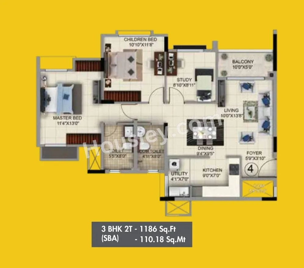 Sattva Anugraha Unit plan - 1038 sq.ft.