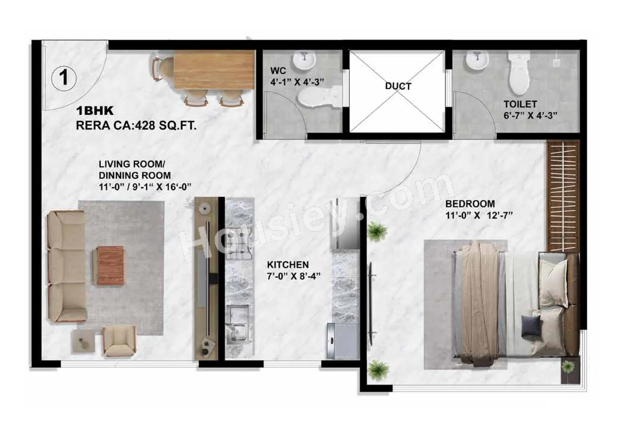 Sayba Tulip Unit plan - 428 sq.ft.