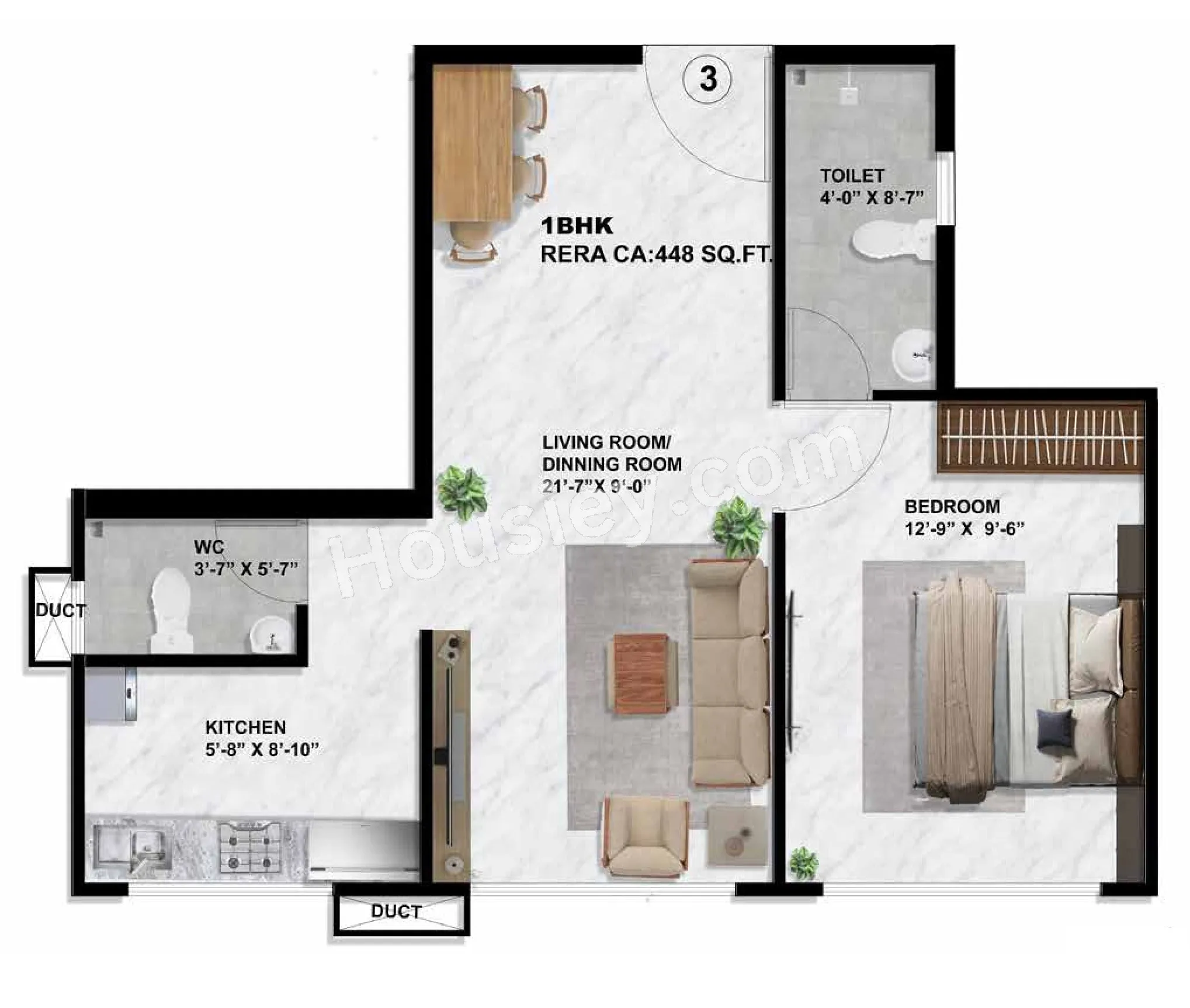 Sayba Tulip Unit plan - 448 sq.ft.