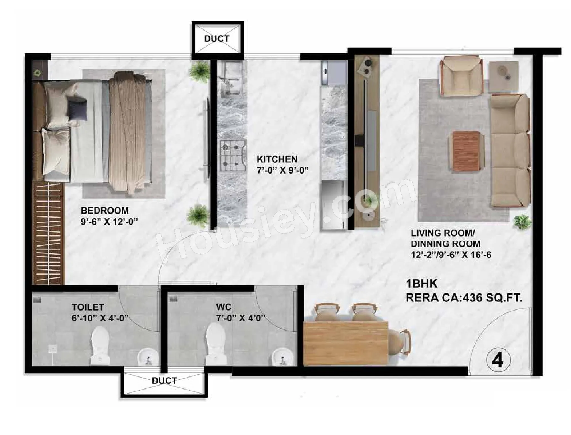 Sayba Tulip Unit plan - 436 sq.ft.