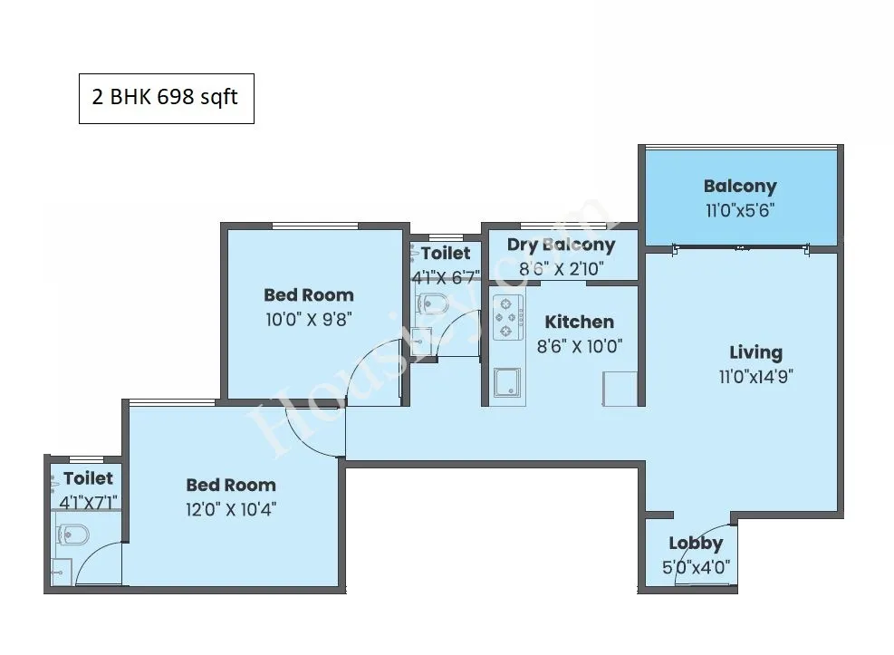 Sentosa Ekam Unit plan - 698 sq.ft.