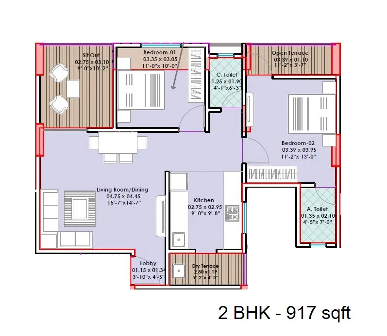 Sentosa Pride Unit plan - 917 sq.ft.