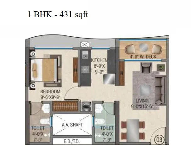 Sethia Marine View Unit plan - 431 sq.ft.