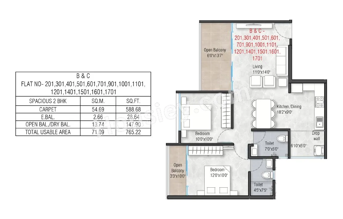 Shaligram Sky Unit plan - 765 sq.ft.