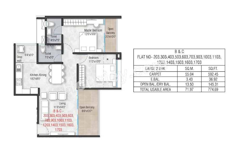 Shaligram Sky Unit plan - 775 sq.ft.
