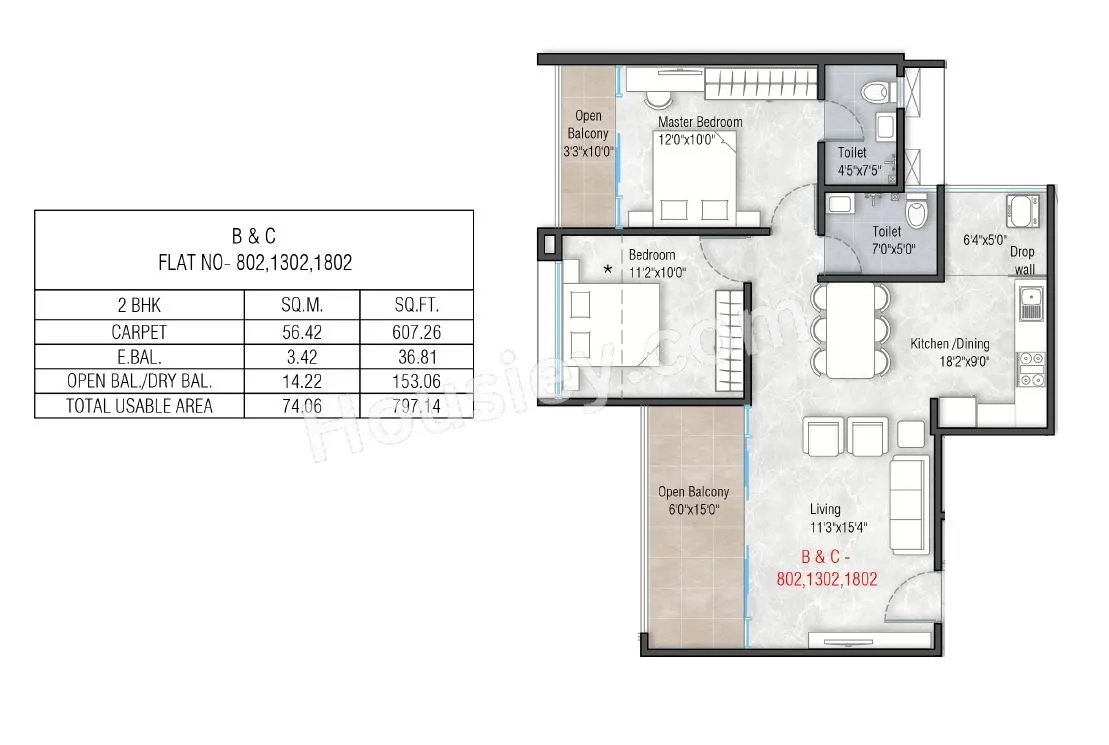 Shaligram Sky Unit plan - 797 sq.ft.