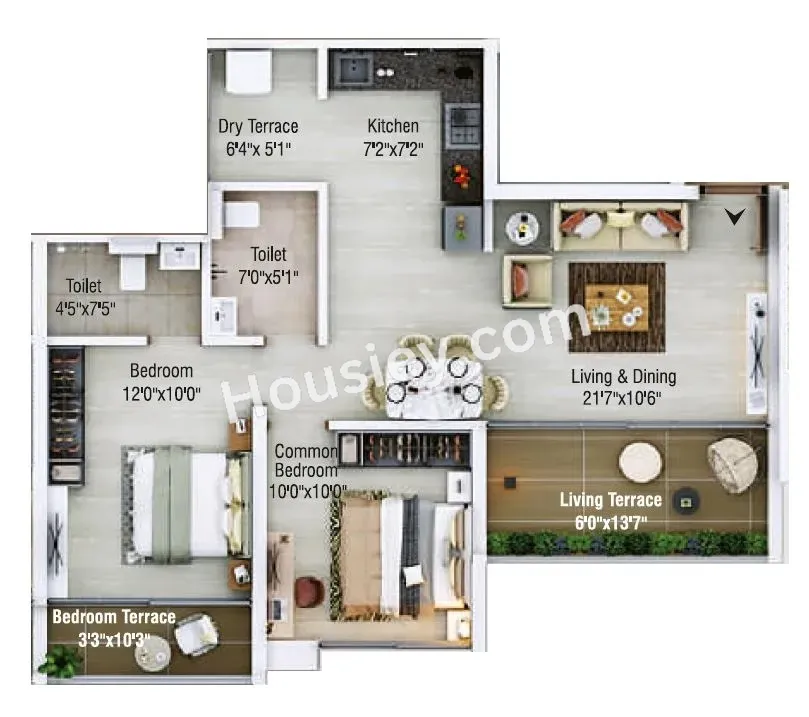 Shaligram Sky Unit plan - 836 sq.ft.