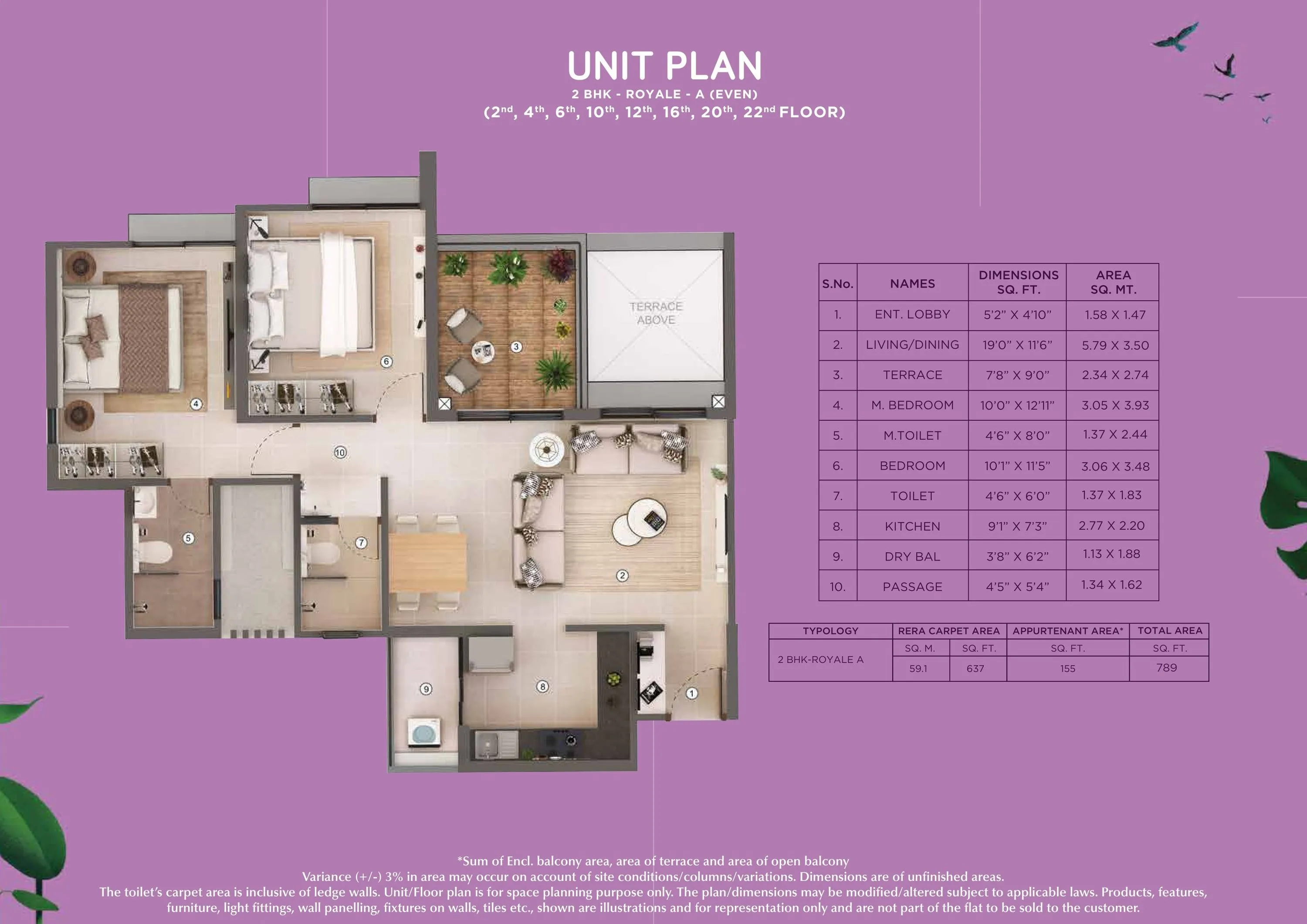 Shapoorji Helius Unit plan - 789 sq.ft.